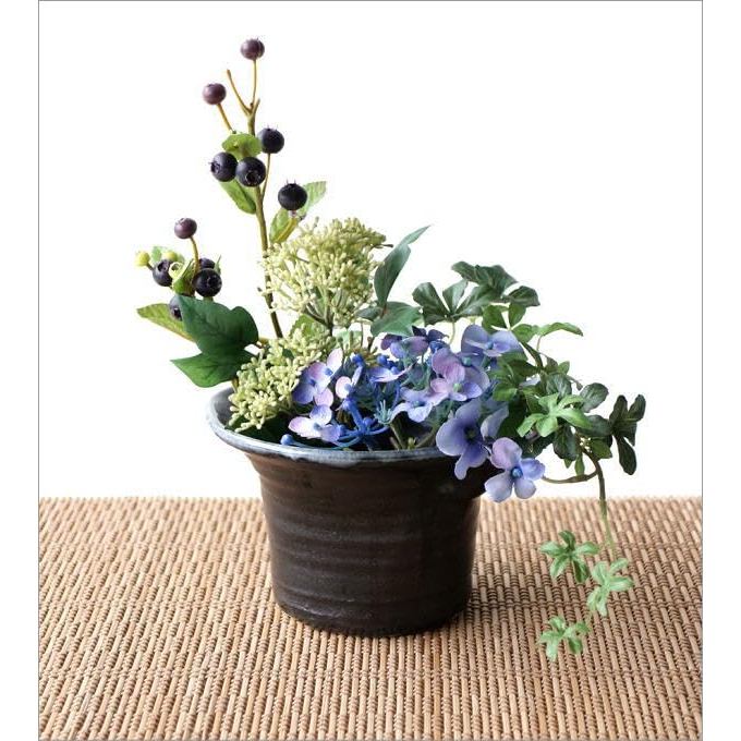 Japanese Seto-yaki Ceramic Vase, Made in Japan - Black Glaze Round Flower Vase, Modern Decor