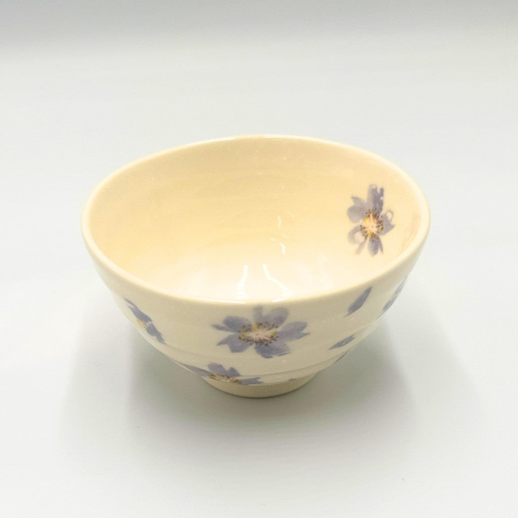 Mino Ware Sakura Dance Rice Bowl in Purple - Elegant Japanese Ceramic Bowl, Perfect for Serving and Dining - Model W20069
