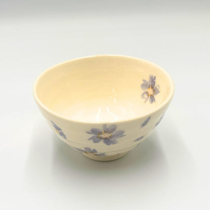 Mino Ware Sakura Dance Rice Bowl in Purple - Elegant Japanese Ceramic Bowl, Perfect for Serving and Dining - Model W20069