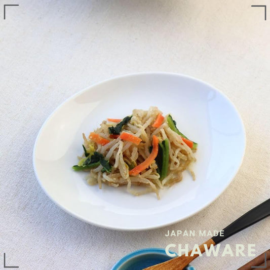 cerapockke Simple Oval Plate 19.5cm Made in Japan Mino/Seto-yaki Flat Pasta Plate for Steak, Stirfry
