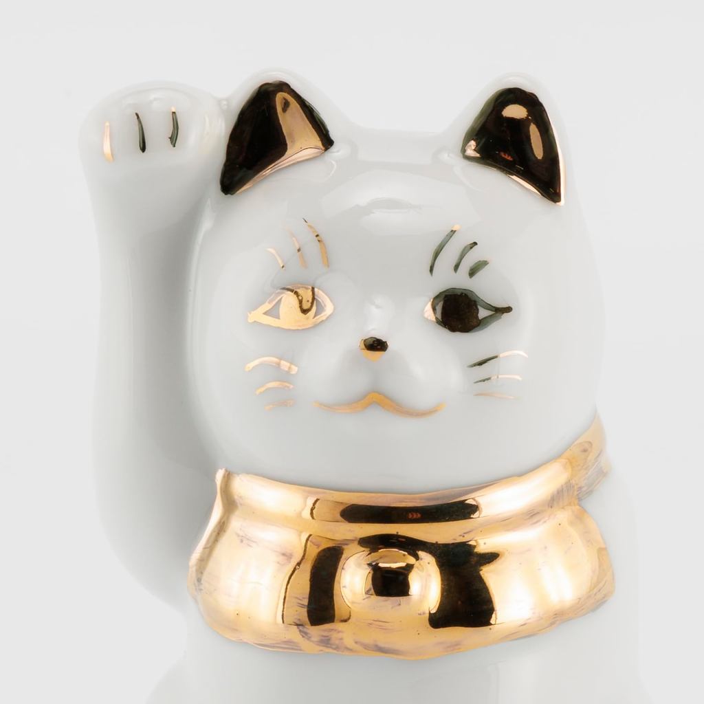 Seto Ware Maneki Neko White Right Paw Gold Accent Mini Ceramic Lucky Cat Ornament Made in Japan