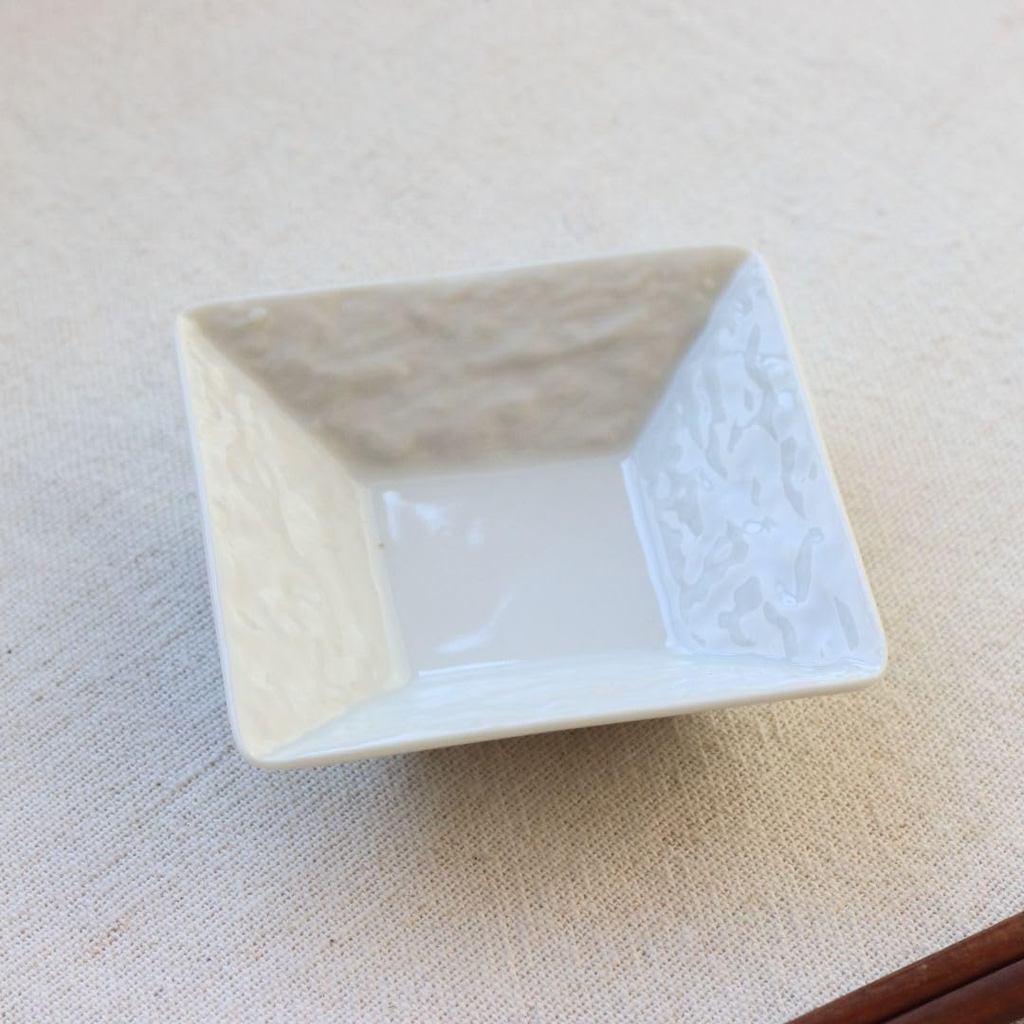 cerapockke Nox Square Mini Plate 9cm - Japanese Minoware (Seto-yaki) White Small Dish Soy/Pickle