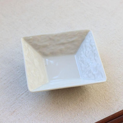 cerapockke Nox Square Mini Plate 9cm - Japanese Minoware (Seto-yaki) White Small Dish Soy/Pickle