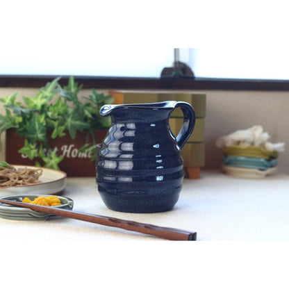 cerapockke Seto-yaki Tokkuri with Handle - Kiln-Glazed Navy Ceramic, Japan-made Sake & Sauce Pourer