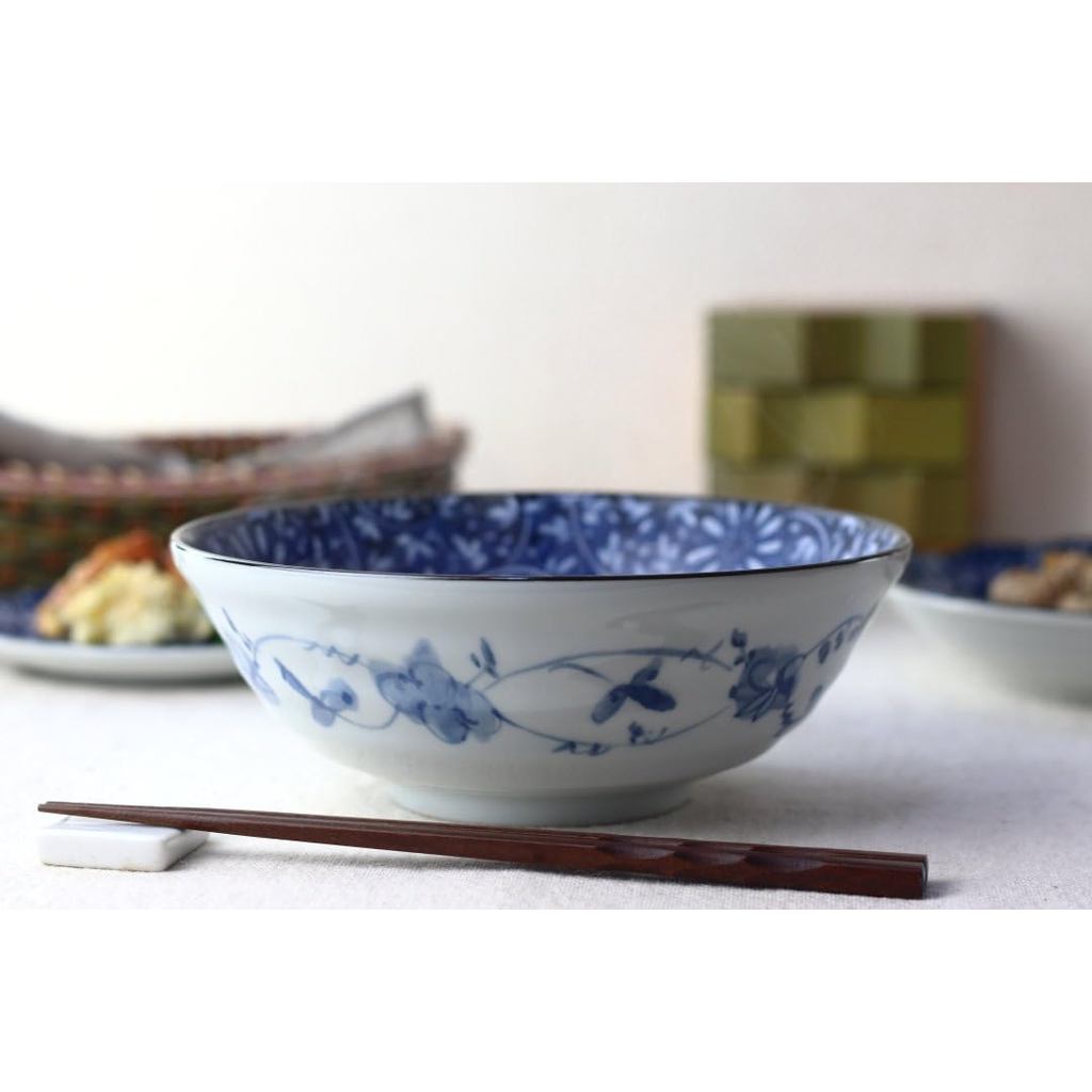 cerapockke Aika Indigo 21cm Japanese Mino-yaki Noodle Bowl for Ramen/Udon/Soba/Donburi