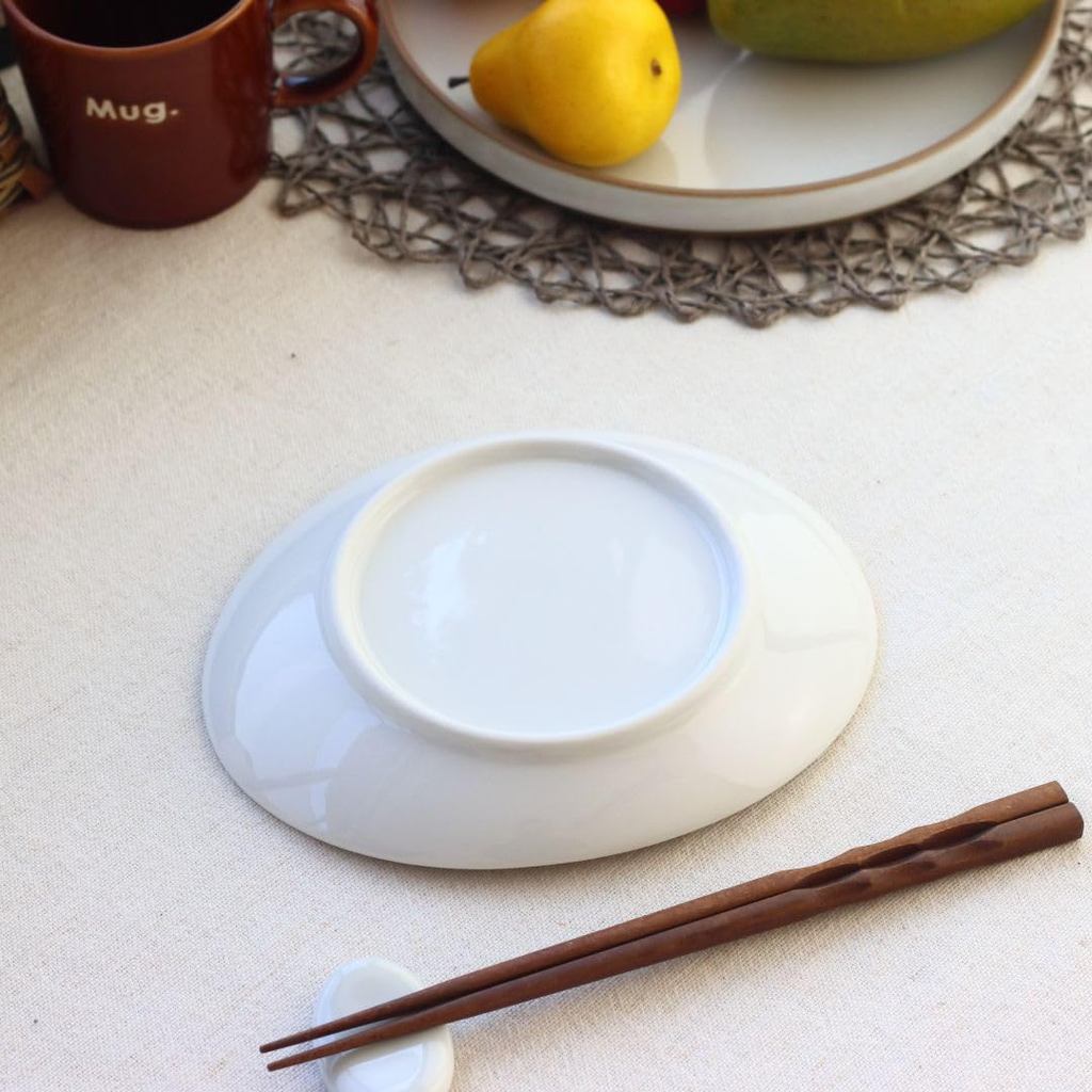 cerapockke Simple Oval Plate 19.5cm Made in Japan Mino/Seto-yaki Flat Pasta Plate for Steak, Stirfry