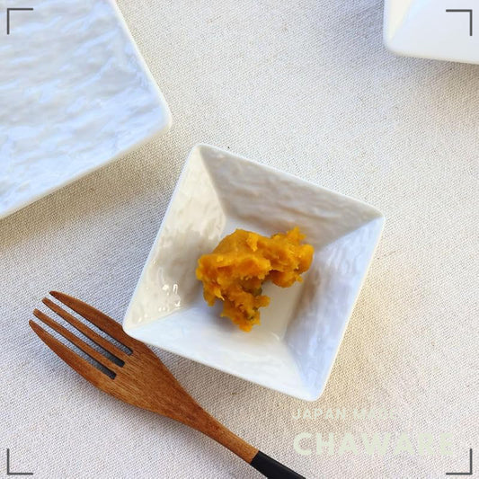 cerapockke Nox Square Mini Plate 9cm - Japanese Minoware (Seto-yaki) White Small Dish Soy/Pickle