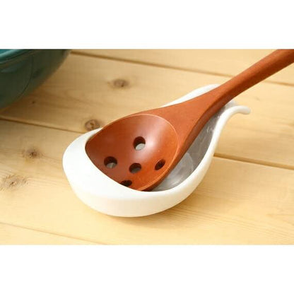 cerapockke Large Ceramic Renge Soup Spoon Rest - Japanese Made Seto-yaki Holder for Chinese Cuisine