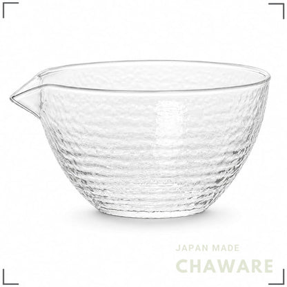 MiniMood 500ml Heatproof Glass Pouring Bowl with Spout, Hammered Stripe Texture for Tea & Matcha