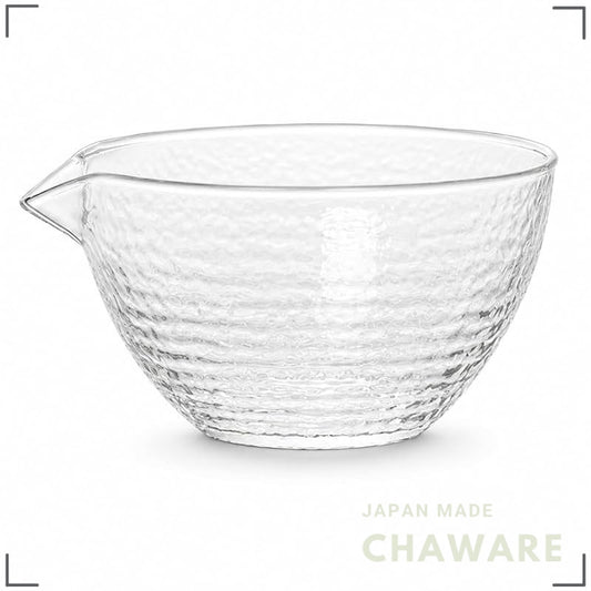 MiniMood 500ml Heatproof Glass Pouring Bowl with Spout, Hammered Stripe Texture for Tea & Matcha