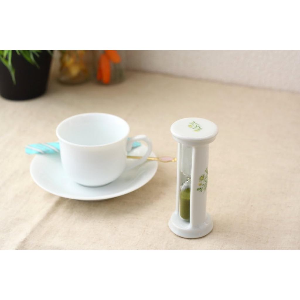 Cerapockke Cute Ceramic 3-Minute Chamomile Hourglass Tea Timer - Seto-Yaki Japan, Floral Gift