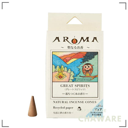 Awaji Island Handmade Aroma Incense Cones - Calming Wood Scent 'Great Spirits', 16pcs, 20min, Japan