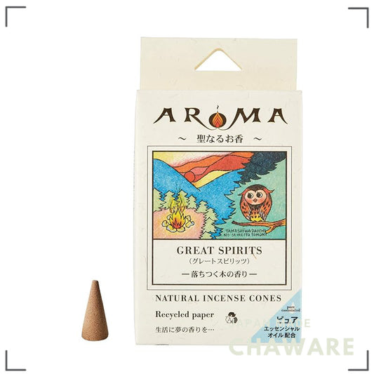 Awaji Island Handmade Aroma Incense Cones - Calming Wood Scent 'Great Spirits', 16pcs, 20min, Japan
