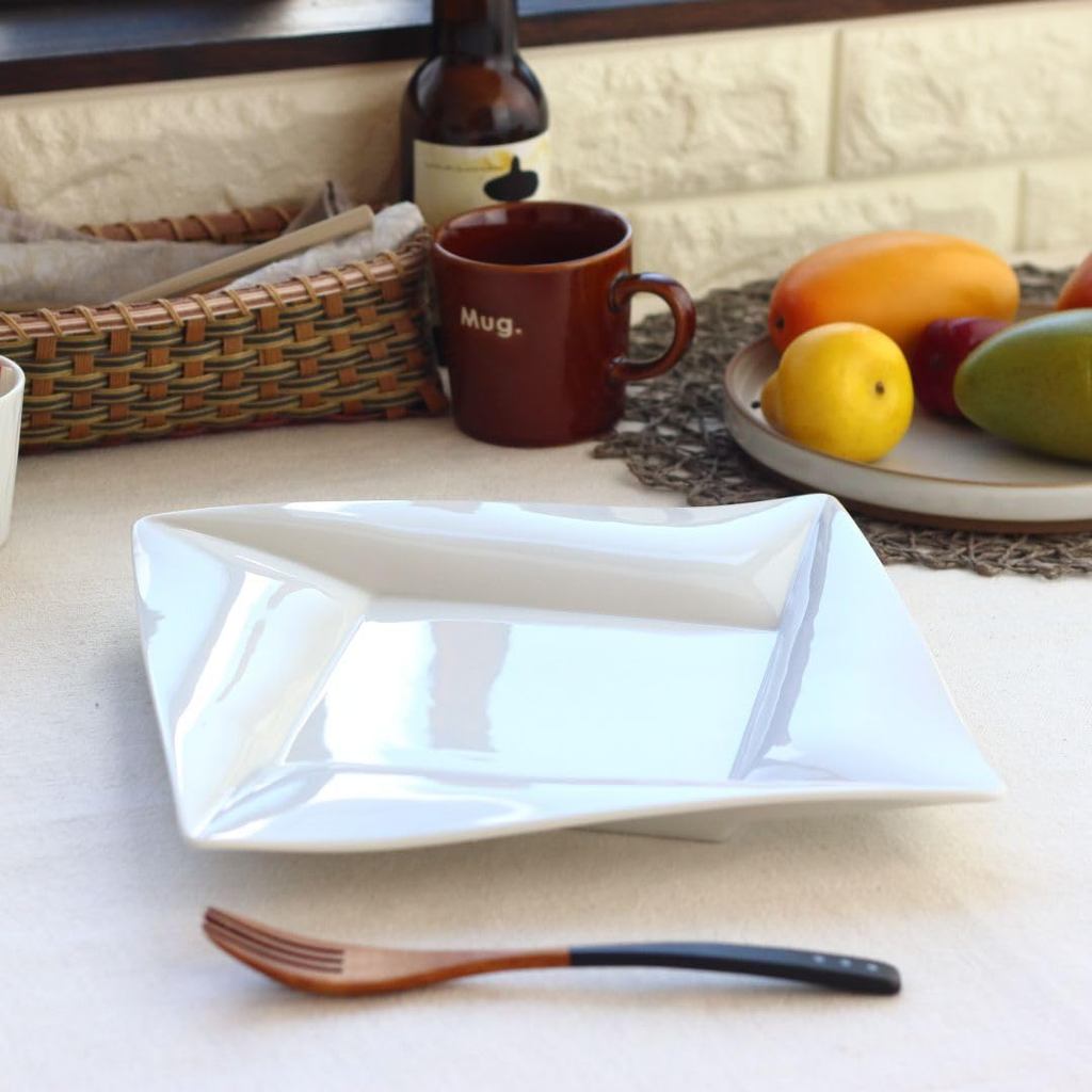 Cerapockke Aflex French Square Dinner Plate 26.5cm - Japanese Mino/Seto Porcelain White