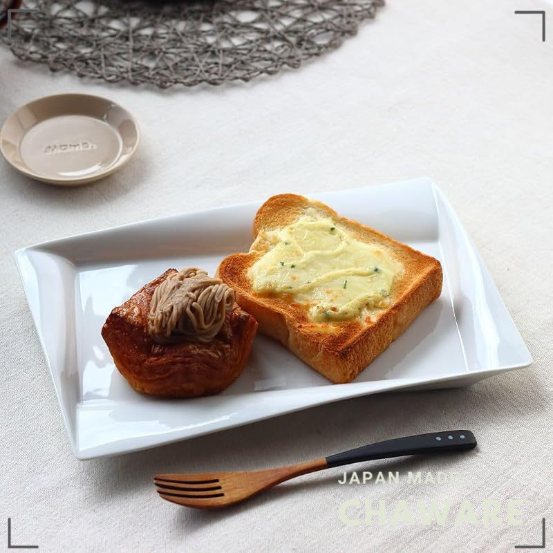 cerapockke Aflex Rectangular Bread Plate 30.5cm White Japanese Mino Seto Porcelain Dinner Platter