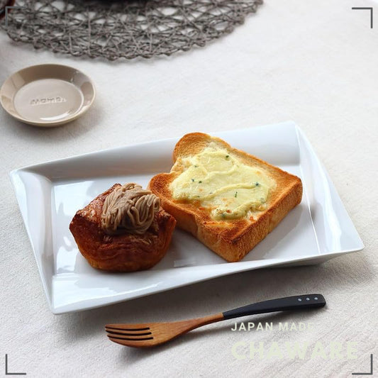 cerapockke Aflex Rectangular Bread Plate 30.5cm White Japanese Mino Seto Porcelain Dinner Platter