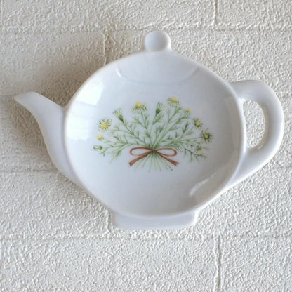 Seto Ware Japanese Ceramic Pot-Shaped Tea Bag Tray – Small Floral Tea Bag Holder Plate, 12×8.5×2 cm