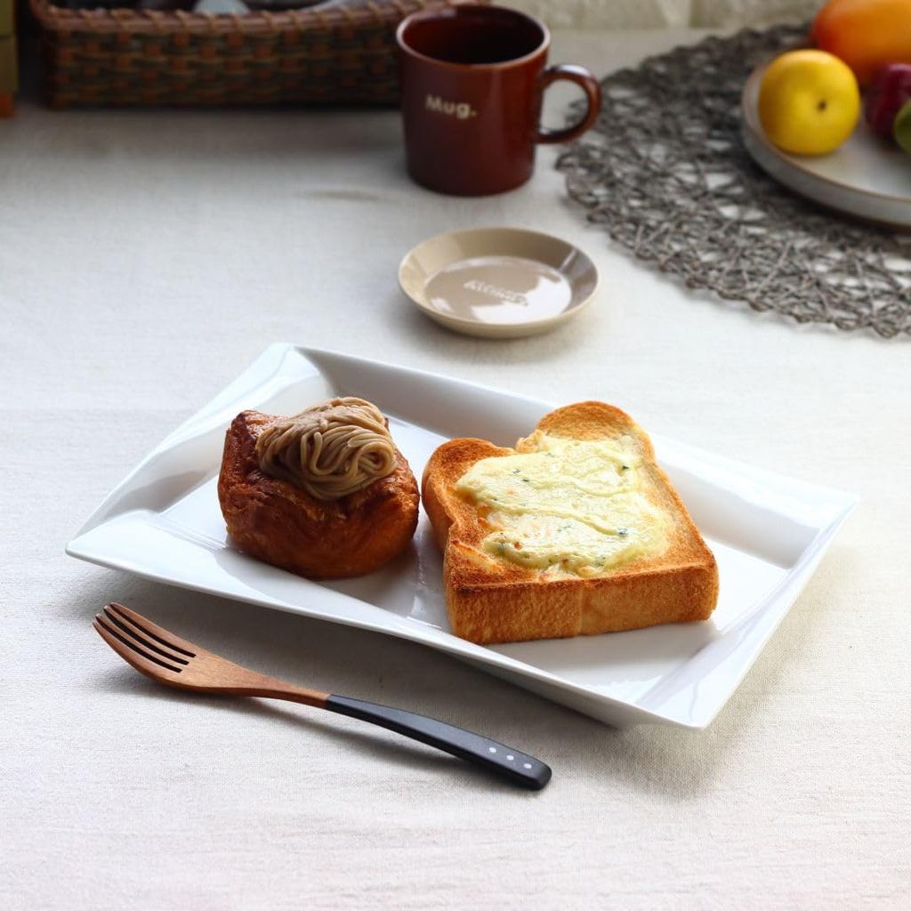 cerapockke Aflex Rectangular Bread Plate 30.5cm White Japanese Mino Seto Porcelain Dinner Platter