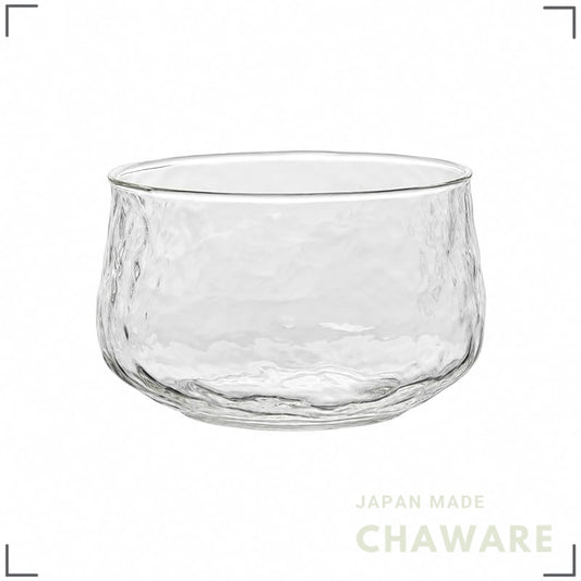 MiniMood 500ml Heat-Resistant Glass Bowl, Clear Ice Crack Textured Dessert Bowl, Japanese Tableware