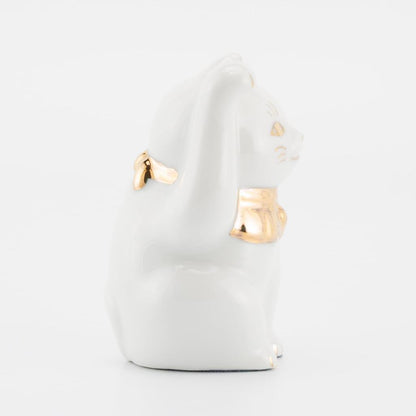 Seto Ware Maneki Neko White Right Paw Gold Accent Mini Ceramic Lucky Cat Ornament Made in Japan