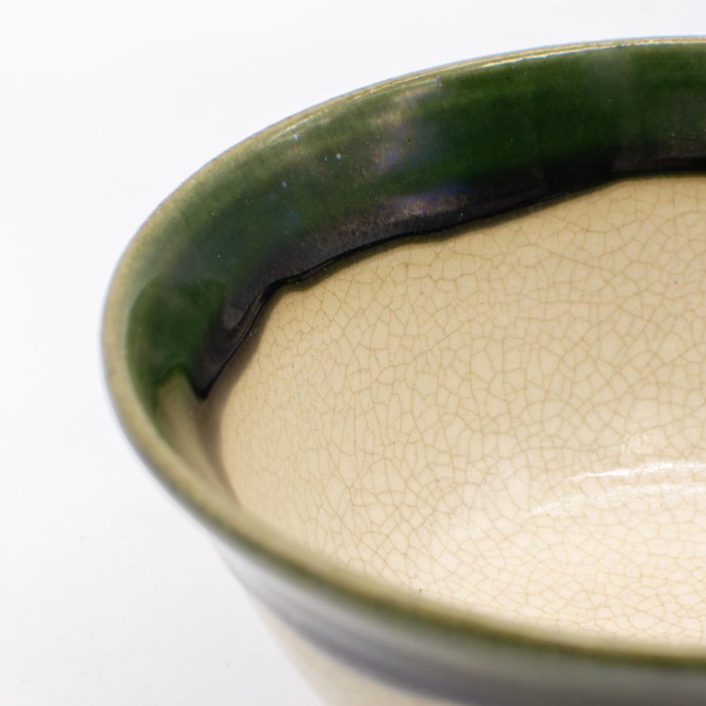 Seto Ware Oribe Bamboo Rice/Tea Bowl 12×6.5cm Green - Microwave & Dishwasher Safe, Made in Japan