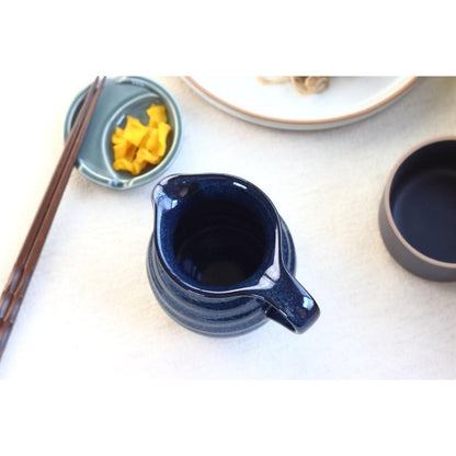 cerapockke Seto-yaki Tokkuri with Handle - Kiln-Glazed Navy Ceramic, Japan-made Sake & Sauce Pourer