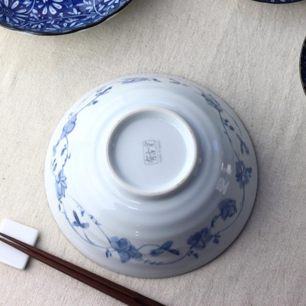 cerapockke Aika Indigo 21cm Japanese Mino-yaki Noodle Bowl for Ramen/Udon/Soba/Donburi