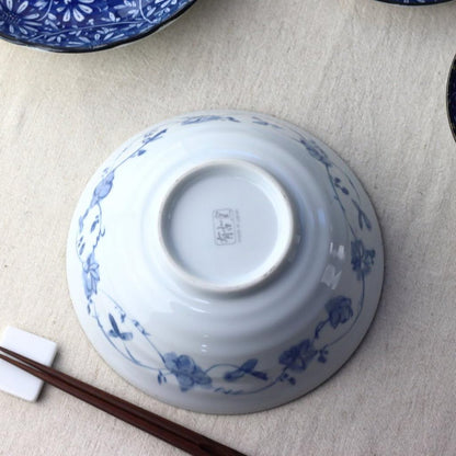 cerapockke Aika Indigo 21cm Japanese Mino-yaki Noodle Bowl for Ramen/Udon/Soba/Donburi