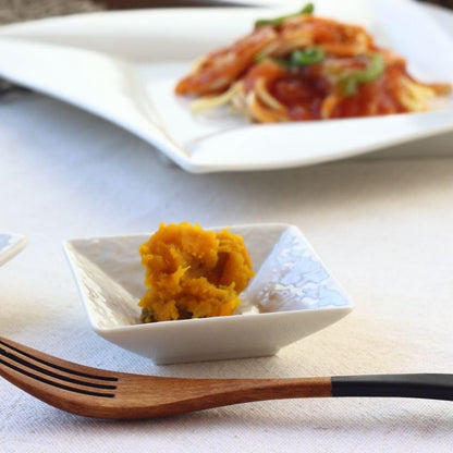 cerapockke Nox Square Mini Plate 9cm - Japanese Minoware (Seto-yaki) White Small Dish Soy/Pickle