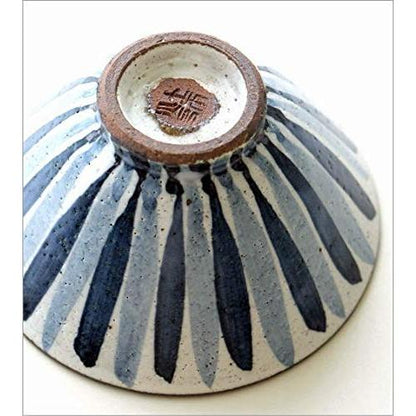 Japanese Seto-yaki Ceramic Rice Bowl - Stylish Wafu Modern Pottery Tableware, Dyed Striped Hime