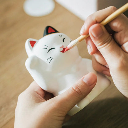 DIY Lucky Cat Piggy Bank (Right Paw Raised) Hand-Paint Ceramic Maneki Neko