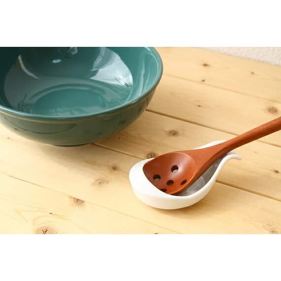 cerapockke Large Ceramic Renge Soup Spoon Rest - Japanese Made Seto-yaki Holder for Chinese Cuisine