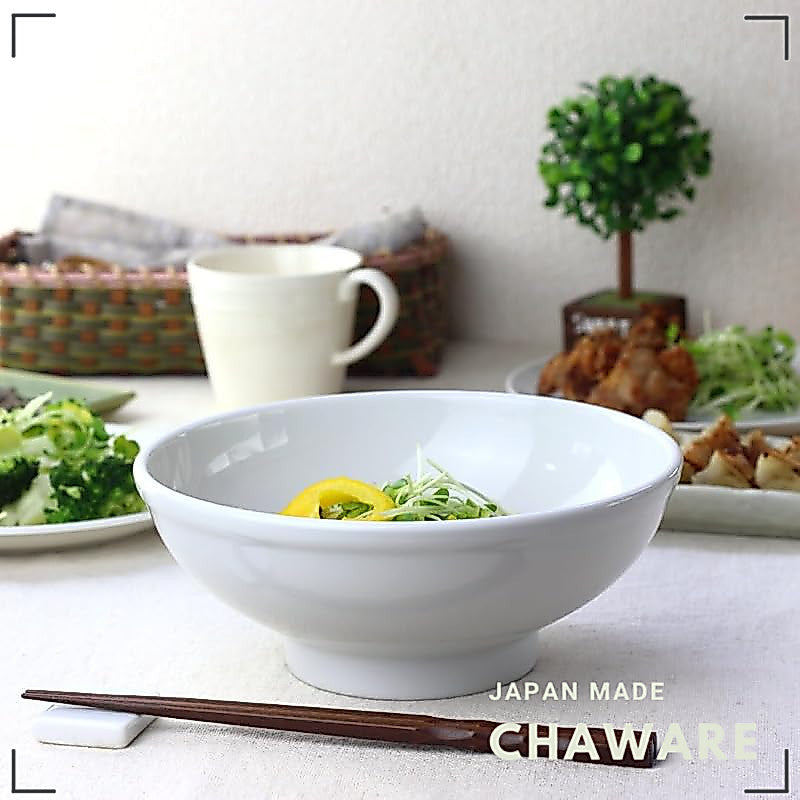 Cerapockke Large 21cm White Mino Ware Udon Bowl - Made in Japan Ceramic Tableware Porcelain