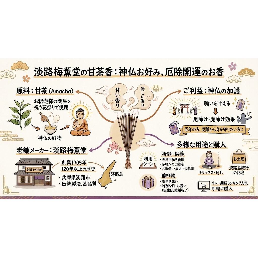 Awaji Baikundo Purifying Incense 90g - 2026 Ward-Off Evil & Good Luck, Amacha Tea Scent Room & Altar