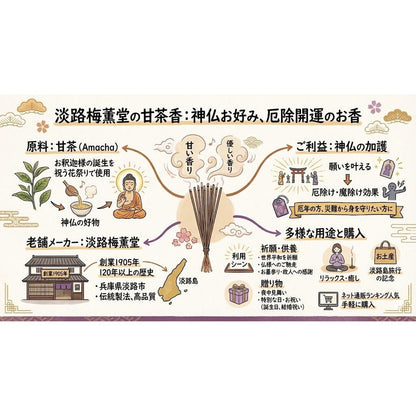 Awaji Baikundo Purifying Incense 90g - 2026 Ward-Off Evil & Good Luck, Amacha Tea Scent Room & Altar