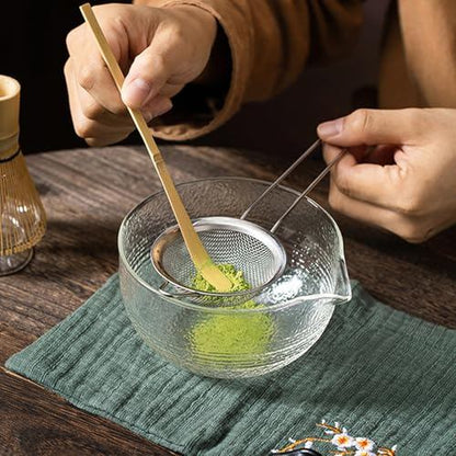 MiniMood Glass Matcha Tea Bowl 13cm 500ml Clear Traditional Japanese Tea Ceremony Gift (Ito)