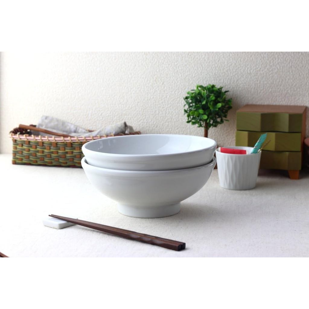 Cerapockke Large 21cm White Mino Ware Udon Bowl - Made in Japan Ceramic Tableware Porcelain
