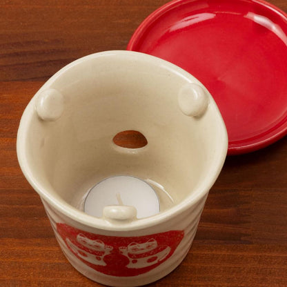 Seto-yaki Tea Aroma Burner with Paired Maneki Neko Cats - Japanese Aichi Craft Tea Scent Diffuser