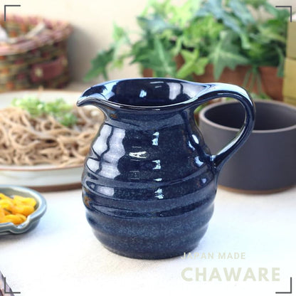 cerapockke Seto-yaki Tokkuri with Handle - Kiln-Glazed Navy Ceramic, Japan-made Sake & Sauce Pourer