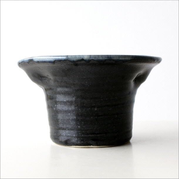 Japanese Seto-yaki Ceramic Vase, Made in Japan - Black Glaze Round Flower Vase, Modern Decor