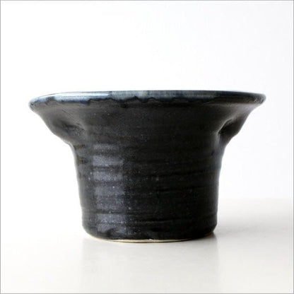 Japanese Seto-yaki Ceramic Vase, Made in Japan - Black Glaze Round Flower Vase, Modern Decor