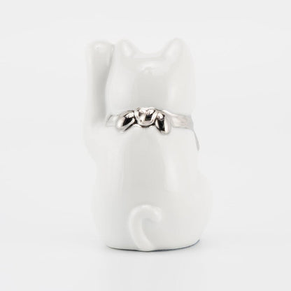 Seto Ware Maneki Neko White Left Paw Platinum Mini Ceramic Lucky Cat Ornament Made in Japan 5x9cm