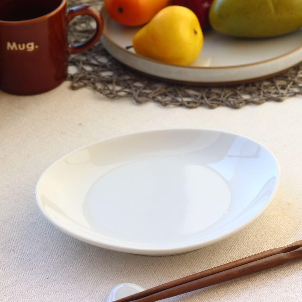 cerapockke Simple Oval Plate 19.5cm Made in Japan Mino/Seto-yaki Flat Pasta Plate for Steak, Stirfry