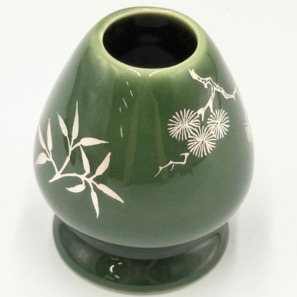 Ceramic Matcha Whisk and Whisk Holder Set (Green and Cherry Blossom)
