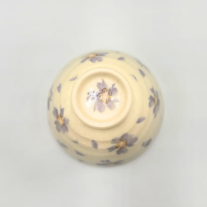 Mino Ware Sakura Dance Rice Bowl in Purple - Elegant Japanese Ceramic Bowl, Perfect for Serving and Dining - Model W20069