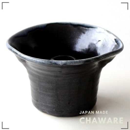 Japanese Seto-yaki Ceramic Vase, Made in Japan - Black Glaze Round Flower Vase, Modern Decor