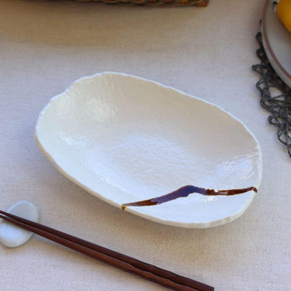 Cerapockke Mino & Seto Ware 22.5cm Hand-Painted Brown-Line Deep Long Pasta Plate Made in Japan