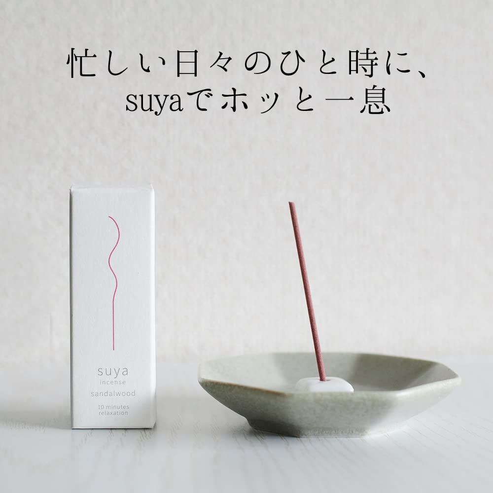 Suya Natural Sandalwood Incense Sticks 30pcs with Ceramic Holder – Made in Awaji Island, Japan