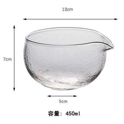 MiniMood Glass Matcha Bowl 13cm 500ml Clear Traditional Japanese Tea Ceremony Hammered Design Gift