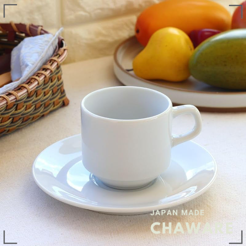 Cerapockke Simple Cup & Saucer 170ml White - Japanese Mino/Seto Ceramic, Microwave Safe, Easy Clean